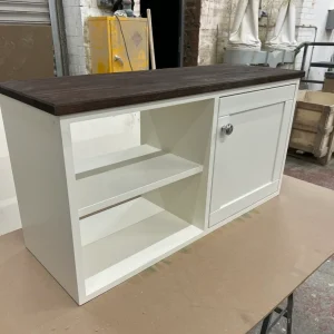 White Floating TV Unit with Solid Oak Top