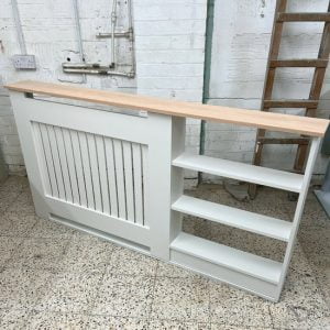 Vertical Slat Radiator Cover with Oak Top & Side Shelf