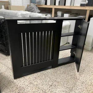 Black Radiator Cover with Side Storage and Door