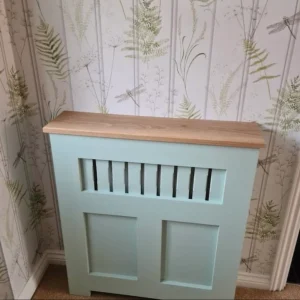 Panel Fretwork Radiator Cover with a Solid Oak Top - Green