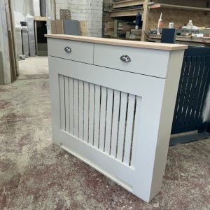 Radiator Cover with drawers and vertical slat design and a teak oil Solid Oak Top