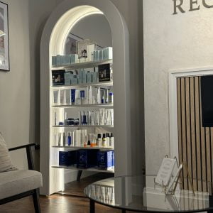 LED-Lit Salon Mirror Station with Rear Storage