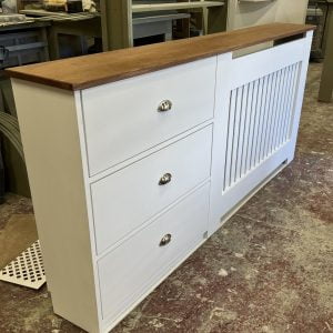 White Radiator Cover with Walnut Oak Side Drawers