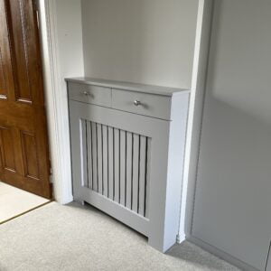 Custom Radiator Cover With Drawers, Vertical Slat Design