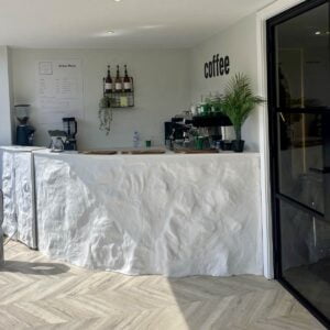 Curved Reception Desk, Stone Effect, White