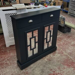 Mirrored radiator cover with useable drawers, Farrow & Ball Railings