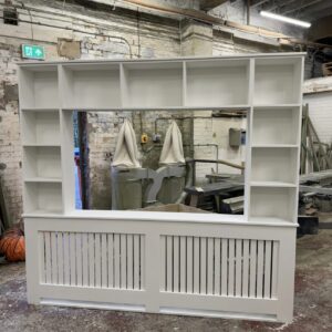 White Vertical Slat Cover with Media Shelving